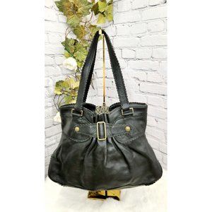 MiMo Leather Handbag Large Black Double Handle